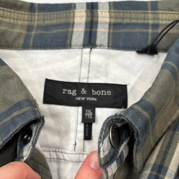 NWT Rag‎ & Bone Men's XXL Green Plaid Engineered Jack Snap Flannel